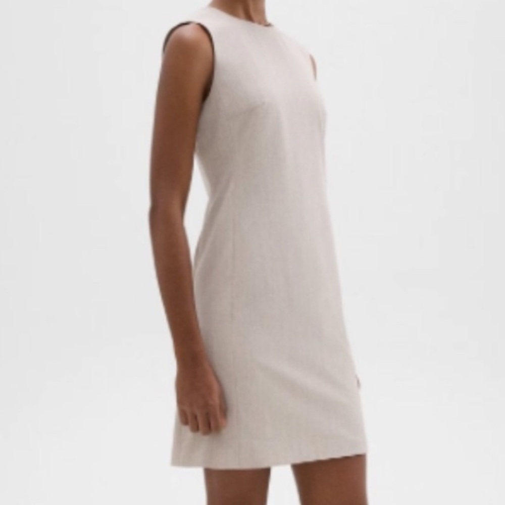 Theory Sleeveless Fitted Dress in Good Wool Traceable Wool Bone Dove Gray Size 2